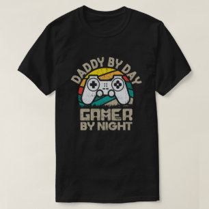 T-shirt Papa Par Joueur De Jour Par Nuit Drôle Papa Blagu