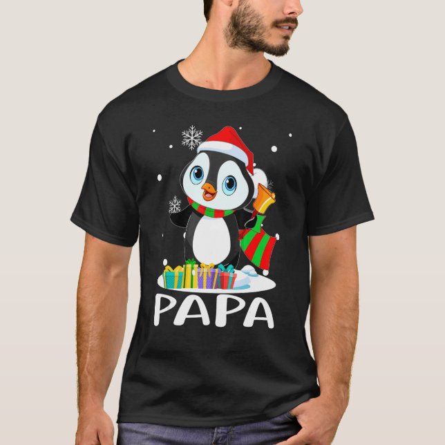T-shirt Papa Penguins Santa Hat  Christmas Matching Family (Devant)