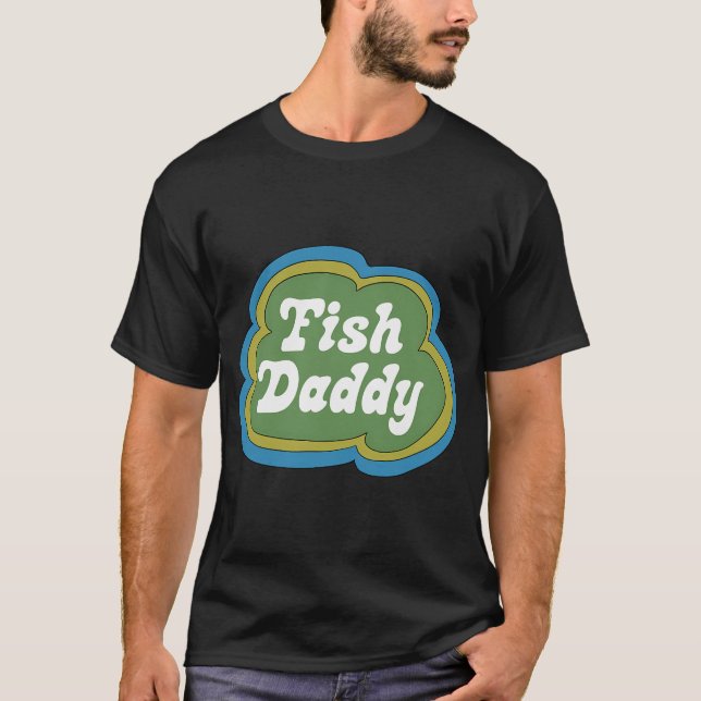 T-shirt Papa Poisson (Vert sur Bleu) (Devant)