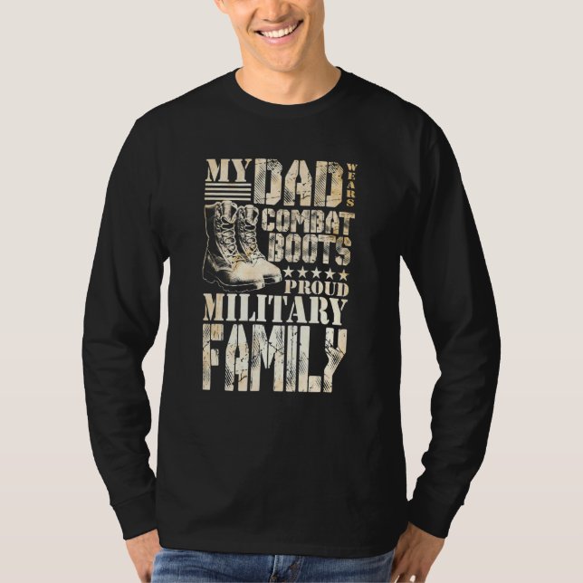 T-shirt Papa Porte Des Bottes De Combat Fière Famille Mili (Devant)