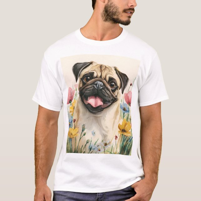 T-shirt Papa Pug – Aquarelle (Devant)
