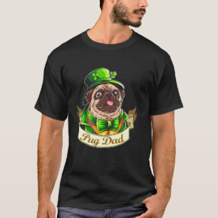 T-shirt Papa Pug Cravate et Chapeau Vert Irlandais Leprech