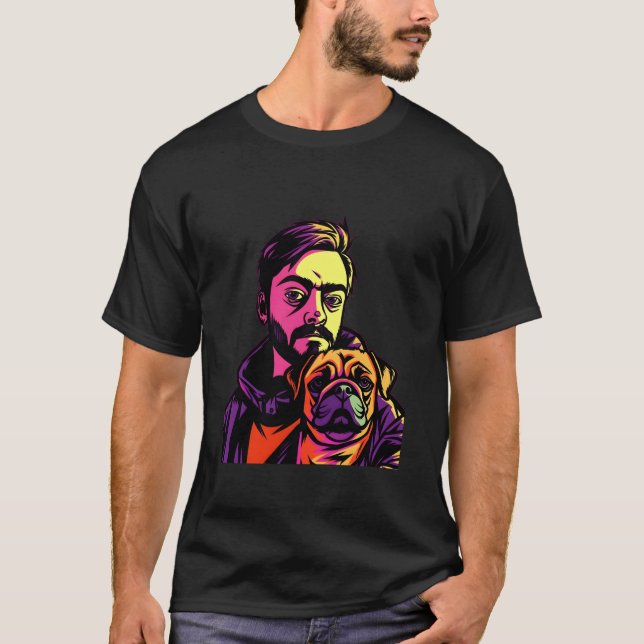 T-shirt Papa Pug Propriétaire Pug Pop (Devant)
