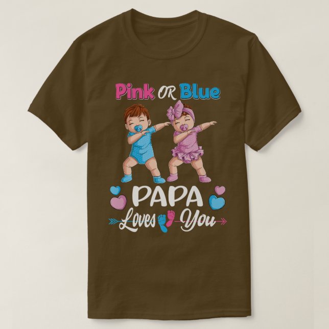 T-shirt Papa Rose Ou Bleu Vous Aime Bébé Genre Reveal Par (Design devant)