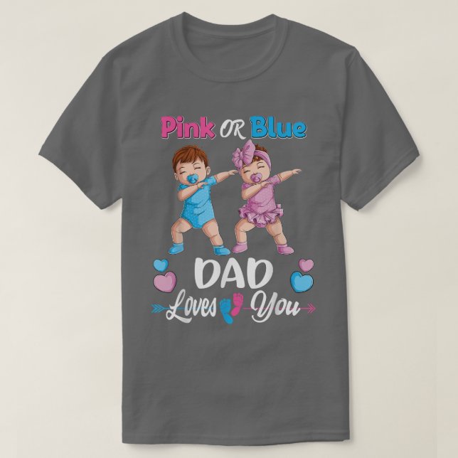 T-shirt Papa Rose Ou Bleu Vous Aime Bébé Genre Révéler Par (Design devant)