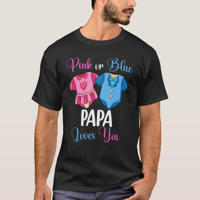 T-shirt Papa Rose Ou Bleu Vous Aime Genre Révéler Baby Sho (Devant)