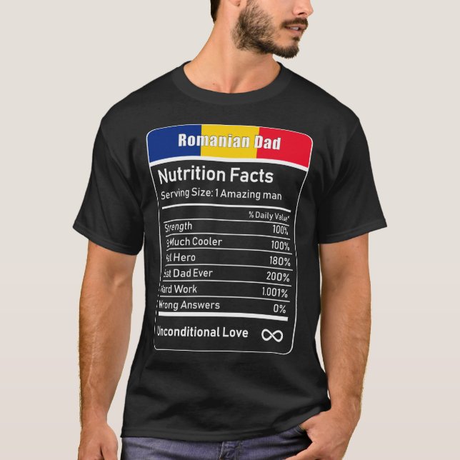 T-shirt Papa roumain Nutrition Facts Fête des pères Cadeau (Devant)