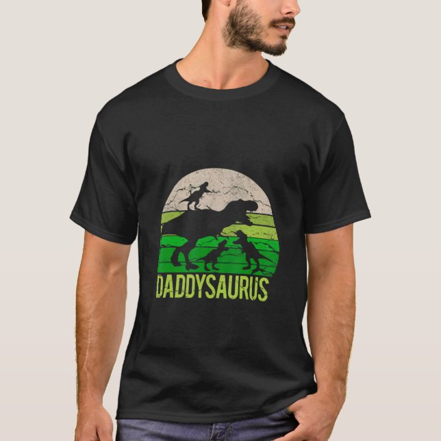 T-shirt Papa Saurus Et Trois Babysaurus Saurus (Devant)