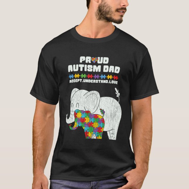 T-shirt Papa sensibilisation à l'autisme accepte fièrement (Devant)
