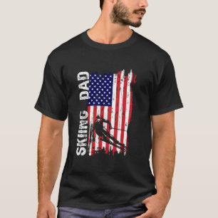 T-shirt Papa skieur Drapeau américain Papa patriotique Fêt