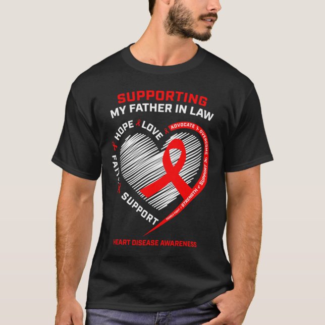 T-shirt Papa Soutien Père En Droit Maladie de Coeur Rouge  (Devant)