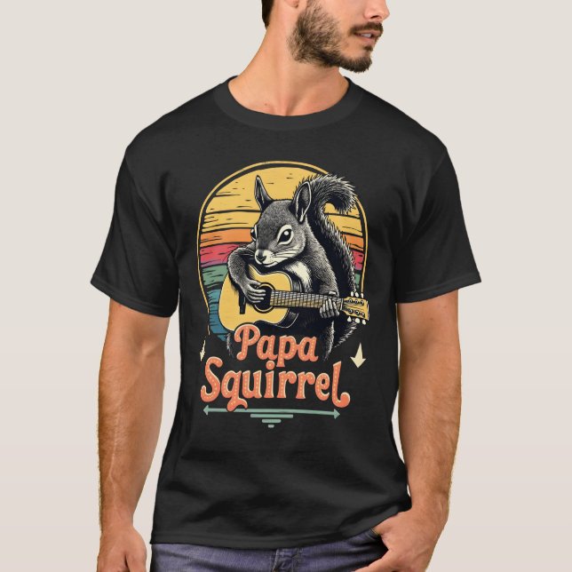 T-shirt Papa Squirrel Jouer de la guitare - Retro Music De (Devant)