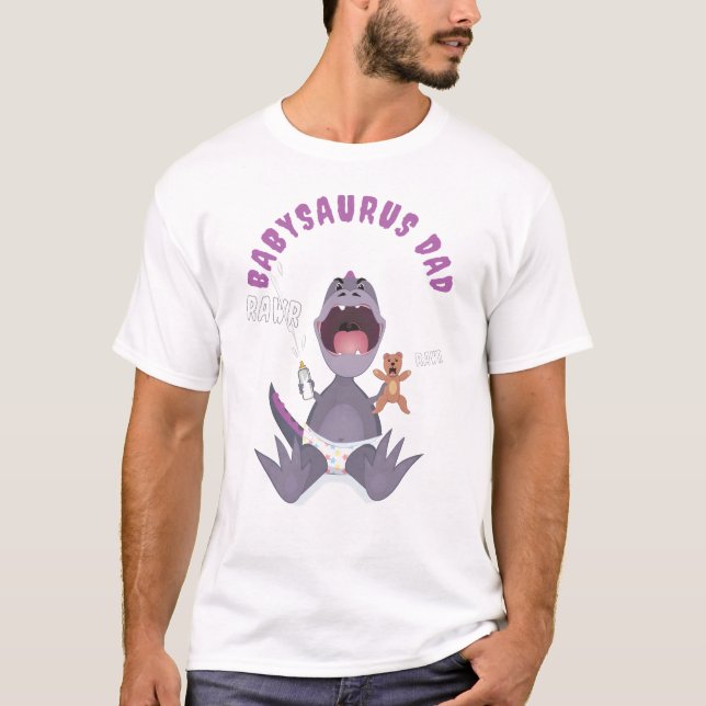 T-shirt Papa T-rex Babysaurus Violet  (Devant)