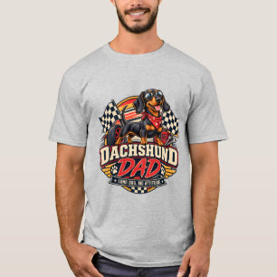 T-shirt Papa Teckel Course Drapeau à Damier Chien Long