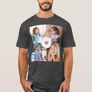 T-shirt Papa We Love You Pink Heart Kids 4 Photo Collage
