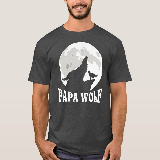 T-shirt Papa Wolf Howling Wolves In The Moon Father's Day (Devant)