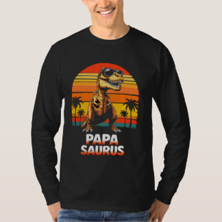 T-shirt Papasaurus Cool Dinosaur Papa Retro Sunset