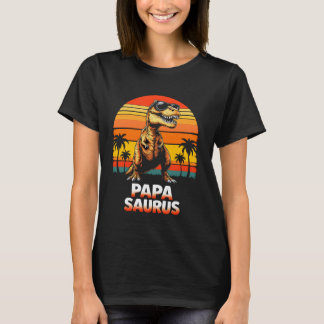 T-shirt Papasaurus Cool Dinosaur Papa Retro Sunset