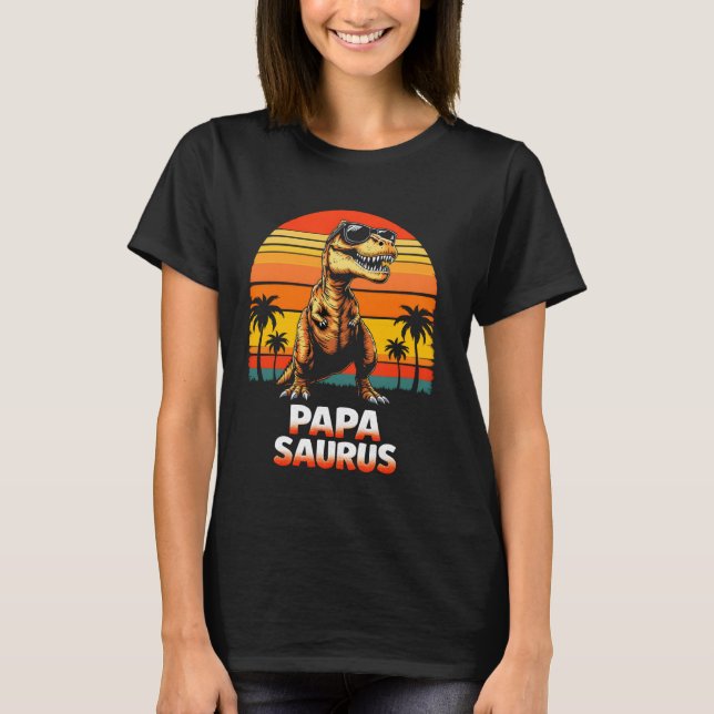 T-shirt Papasaurus Cool Dinosaur Papa Retro Sunset (Devant)