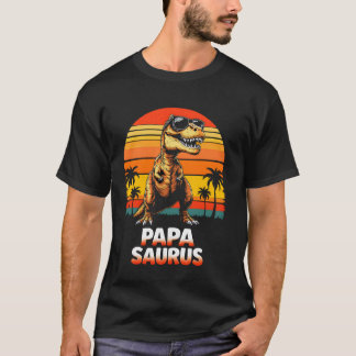 T-shirt Papasaurus Cool Dinosaur Papa Retro Sunset