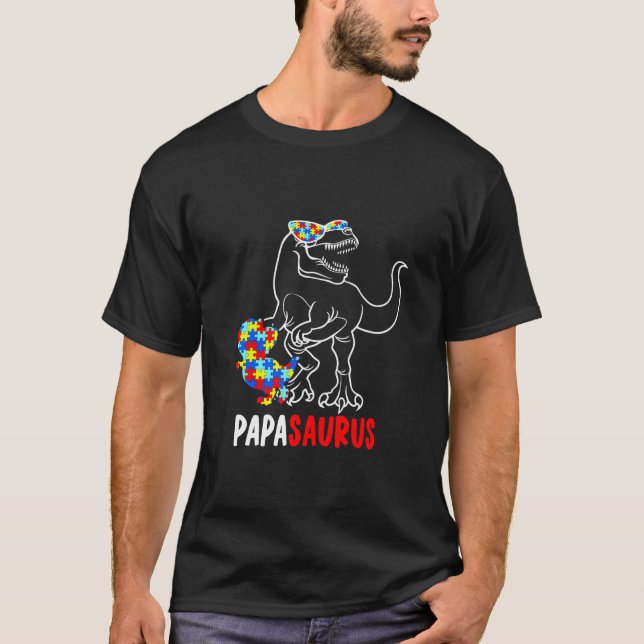 T-shirt Papasaurus Dinosaur T Rex Papa Saurus Autisme Awar (Devant)
