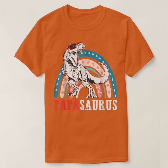 T-shirt Papasaurus T Rex Dinosaur Papa Saurus Arc-en-ciel (Design devant)