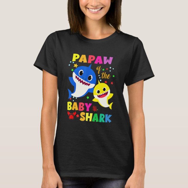 T-shirt Papaw De L'Anniversaire Requin Papa Maman Matching (Devant)