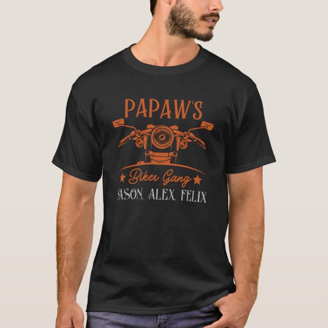 T-shirt Papaw's Biker Gang Personnalisé Grandkid Names (Devant)