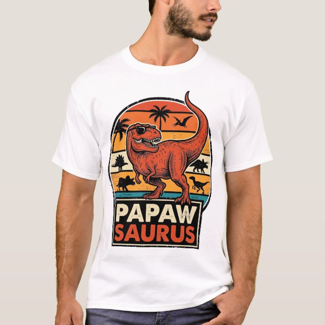 T-shirt Papawsaurus Rétro Dinosaure Coucher de Soleil Vect (Devant)