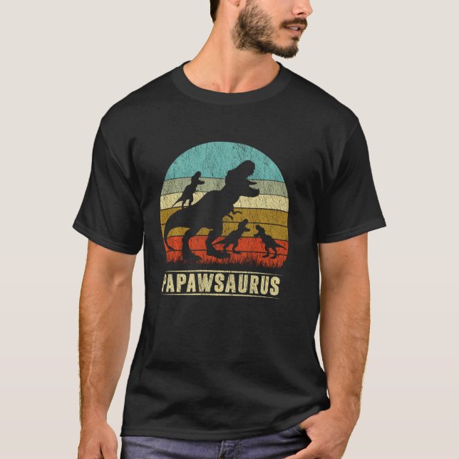 T-shirt Papawsaurus T Rex Papaw Dinosaure 3 Enfants Fils (Devant)