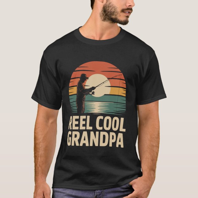 T-shirt Papi pêche rétro bobine motif cool papi long (Devant)