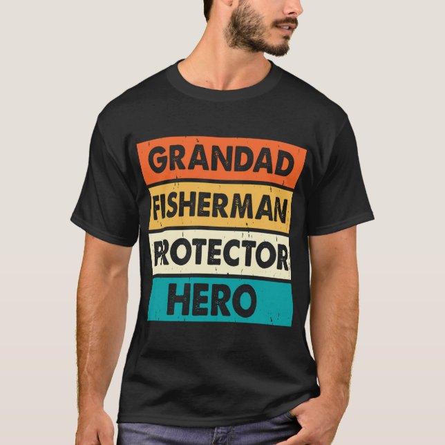 T-shirt Papi pêcheur protecteur héros  (Devant)
