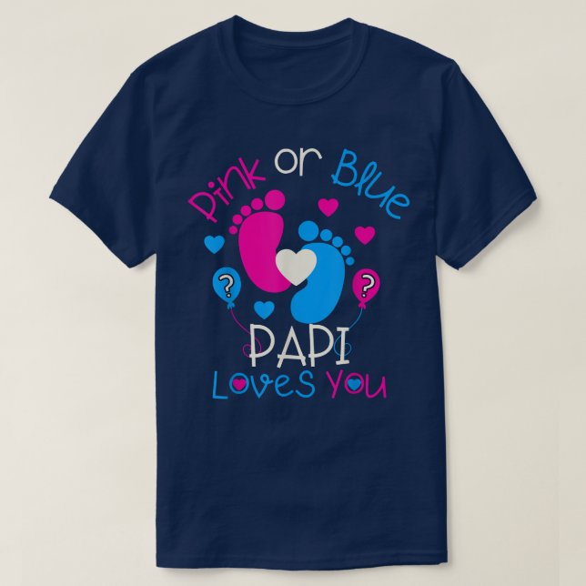 T-shirt Papi rose Ou Bleu Vous Aime Bébé Genre Révéler Pa (Design devant)