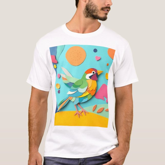 T-shirt Papier coloré Collage Oiseau (Devant)