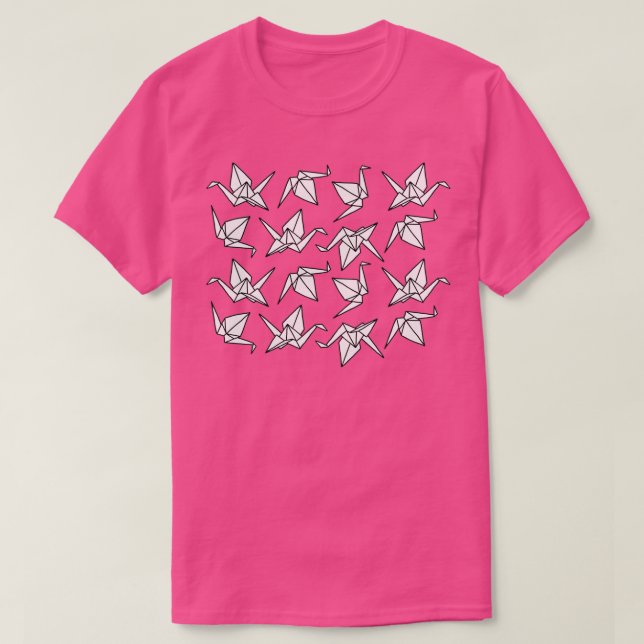 T-shirt Papier de grues Origami pliant Oiseaux noirs et bl (Design devant)
