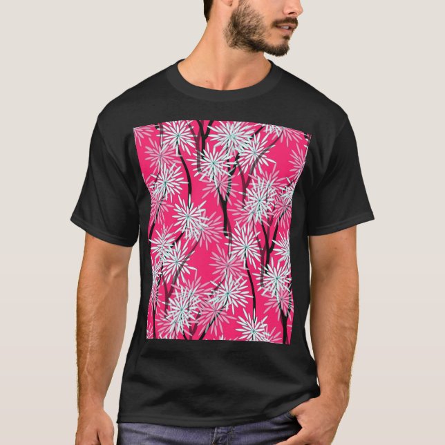 T-shirt Papier peint floral asiatique rétro. (Devant)