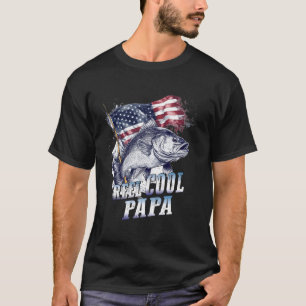T-shirt Papier Reel Cool Papa Drapeau Américain Pêche Fête
