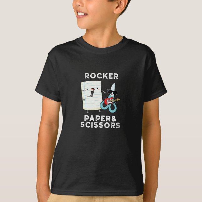 T-shirt Papier Rocker Et Ciseaux Drôle Jeu Jeu Pun Dark BG (Devant)