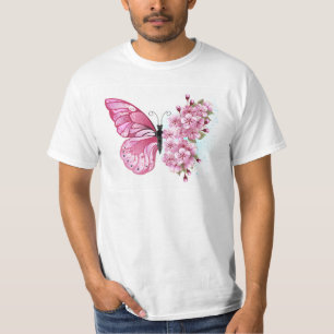 T-shirt Papillon à fleurs avec Sakura rose