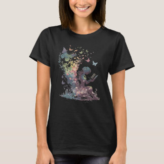 T-shirt Papillon à l'aquarelle Fée Lit Bibliothèque de liv