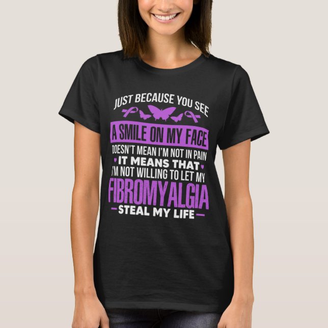T-shirt Papillon à ruban violet Fibro Warrior (Devant)