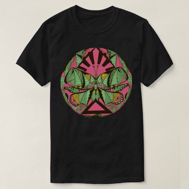 T-shirt Papillon Abstrait de la Monnaie rose (Design devant)
