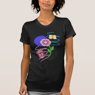 T-shirt Papillon Abstrait Pastel et design de fleurs