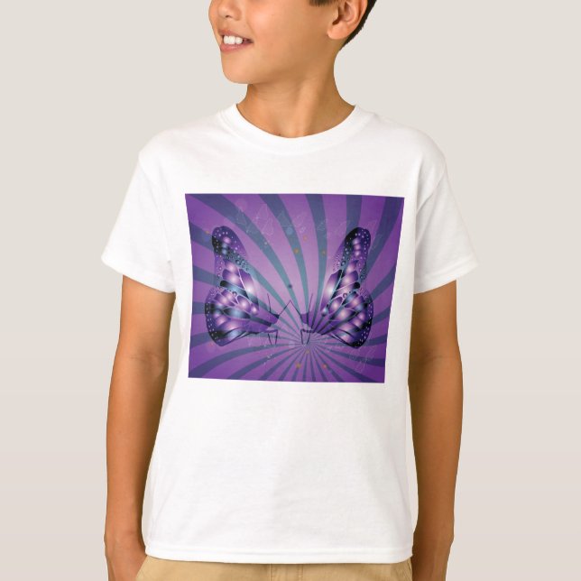 T-shirt Papillon Abstrait pourpre avec ailes rayonnantes (Devant)