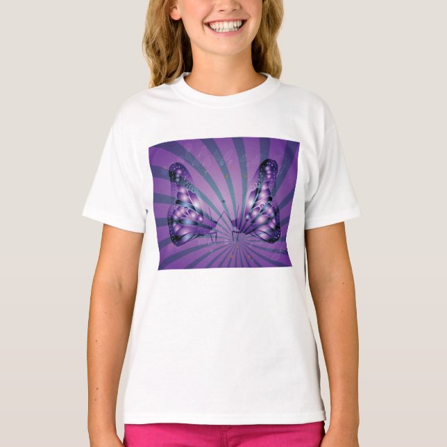T-shirt Papillon Abstrait pourpre avec ailes rayonnantes (Devant)