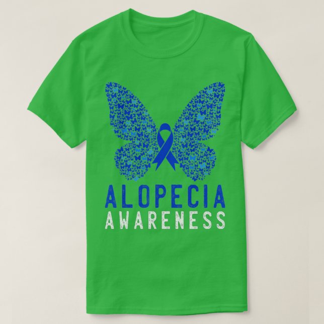 T-shirt Papillon Alopecia Sensibilisation Bleu AA Ribbon S (Design devant)
