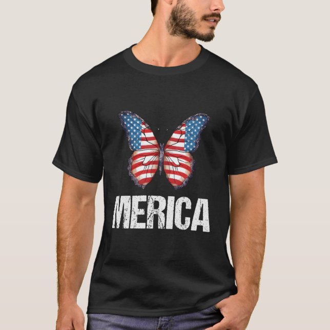 T-shirt Papillon américain Drapeau 4 Juillet (Devant)