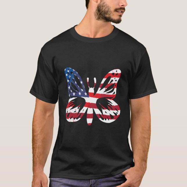 T-shirt Papillon américain Drapeau américain 4 juillet pat (Devant)
