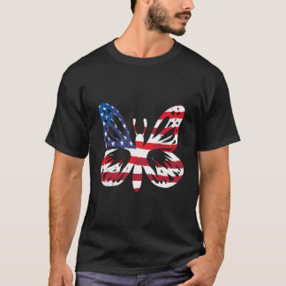 T-shirt Papillon américain Drapeau Patriotique Femmes Fill