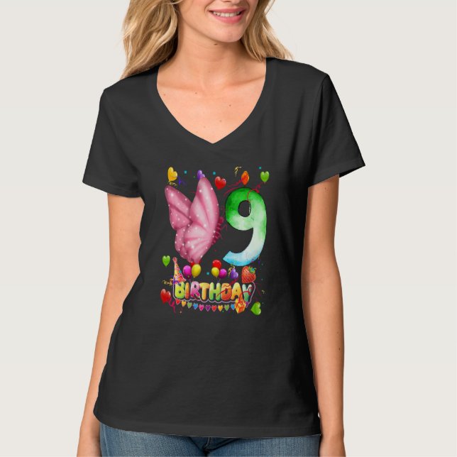 T-shirt Papillon Anniversaire 9 ans Enfants 9e papillon B (Devant)
